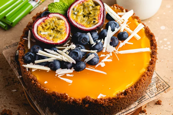 Suikervrije witte chocolade passievrucht cheesecake